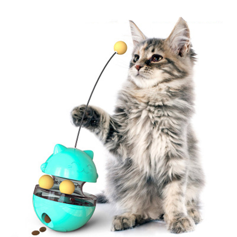 Cat Slow Feeder Ball Cat Tumbler with 2 Retractable Cat Toy, Adjustabl